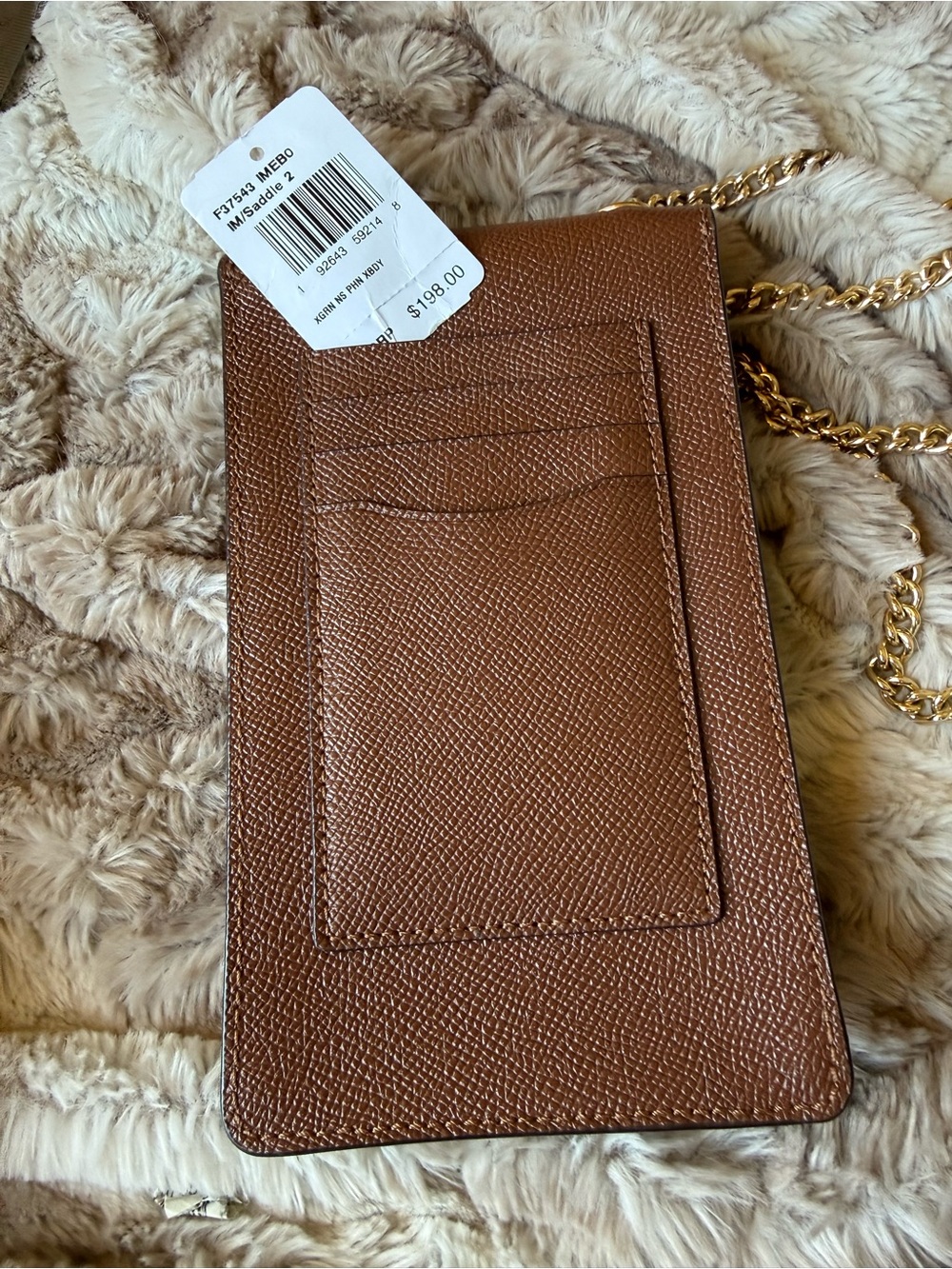 Coach saddle Brown Leather phone card Crossbody Pouch with Gold Chain - Picture 5 of 6